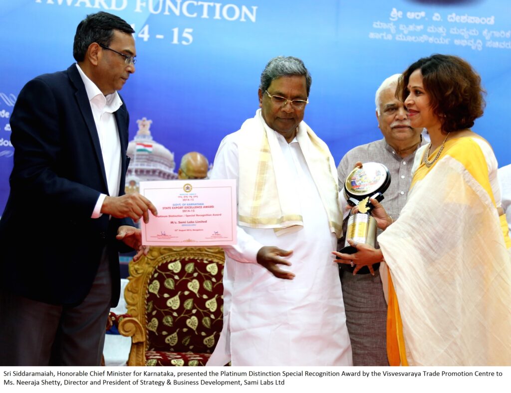 Sabinsa / Sami labs recognized for export excellence by karnataka government trade promotion centre