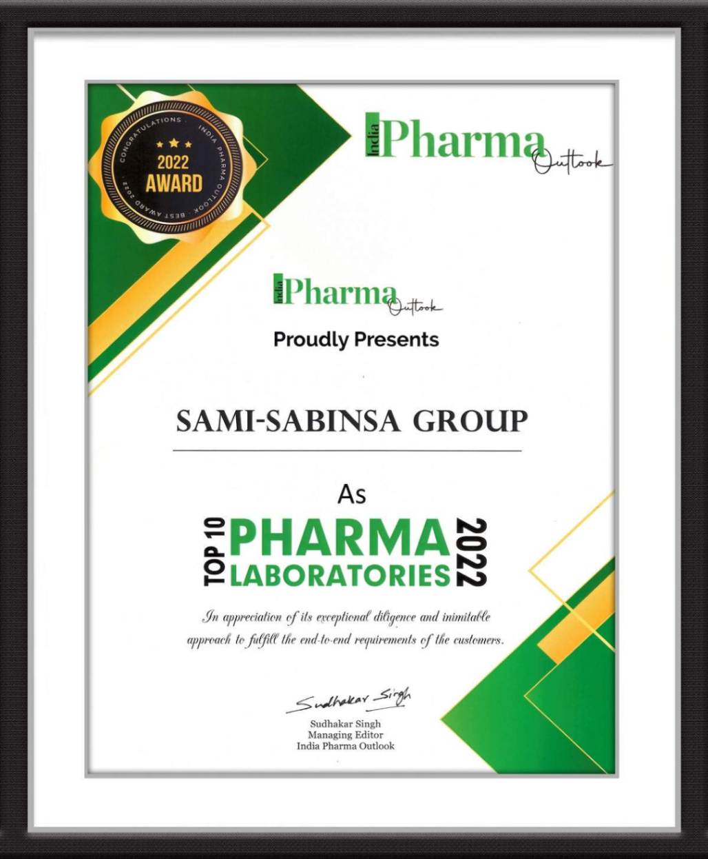 Sami-Sabinsa Group Named to Top 10 Pharma Laboratories by India Pharma Outlook